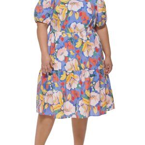 Vince Camuto Plus Size Cotton Puff-Sleeve Tiered Mini Dress